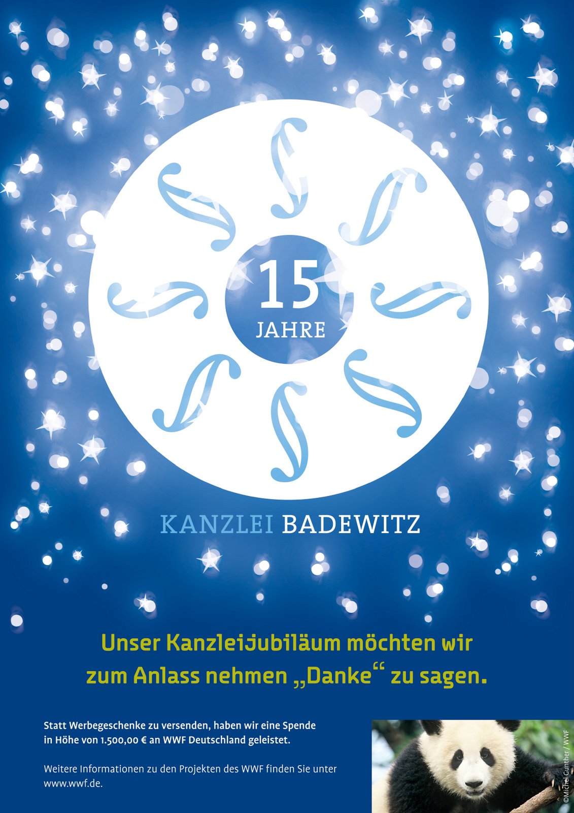 15-jähriges Jubiläum KANZLEI BADEWITZ - Spende an den WWF